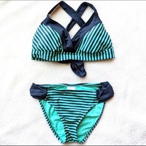 Mint Navy Blue Candy stripe Swimsuit Bikini